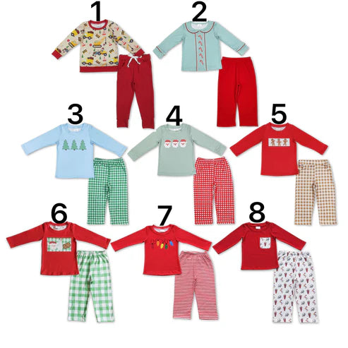 10.2 RTS Sibling Baby Boys Long Sleeves Santa Candy Cane Plaid Top Pants Christmas Sets