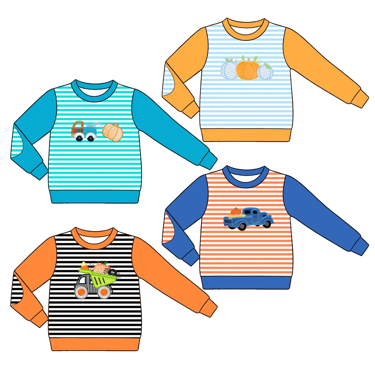 4.22 Pre order No Moq Baby Boys Cute Long Sleeve Striped Top With Pumpkin Print For Halloween
