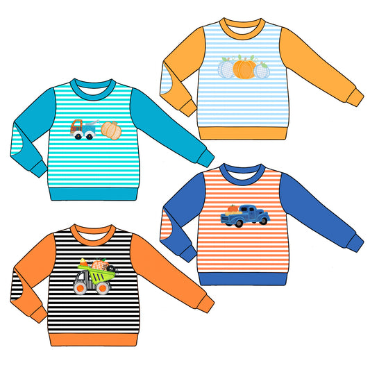 4.22 Pre order No Moq Baby Boys Cute Long Sleeve Striped Top With Pumpkin Print For Halloween