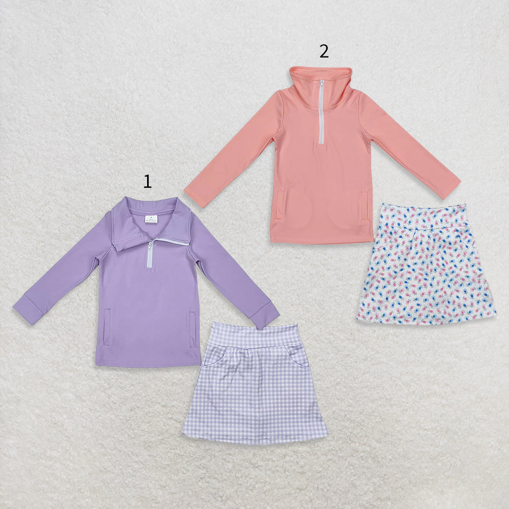 10.20 RTS Sibling Baby Girls Zipper Pullovers Shirts Top Floral Skorts Yoga Sets