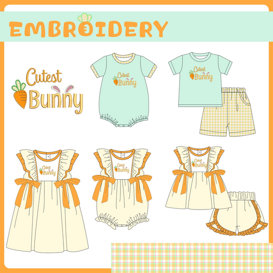 Pre-order for Easter Cute Bunny Bowknot Knee-Length Dress for Baby Girls and Boys - Short Sleeve Shorts - Romper Mixed Set