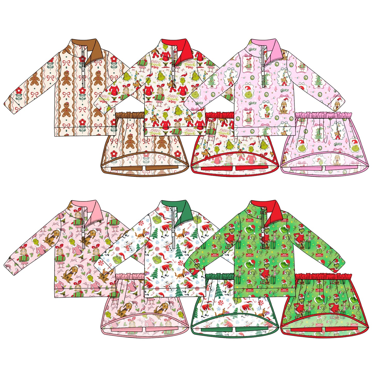 4.24 Pre order No Moq Baby Girls Stripe Zip Top Skirt Short Christmas Clothes Sets