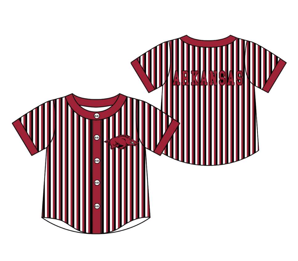 CUSTOM MOQ 5 Cute Kids Clothing Baby Kids Red Black Stripe Short Sleeve Team T-shirts Top