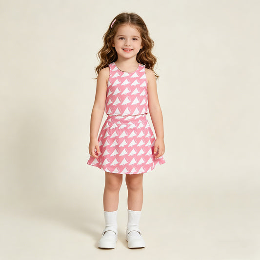 GSD1467 RTS NO MOQ （In stock ）Sleeveless trumpet top skirt girls active wear set