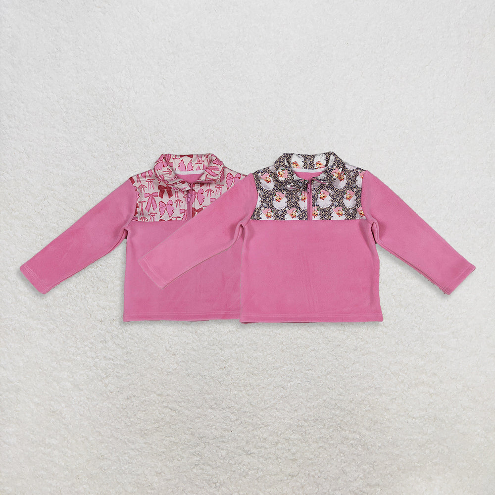 RTS Sibling Kids Girls Pink Bow Long Sleeves Winter Zipper Pullover Soft Cotton Top for Children's Winter Fashion