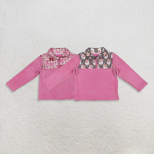 RTS Sibling Kids Girls Pink Bow Long Sleeves Winter Zipper Pullover Soft Cotton Top for Children's Winter Fashion
