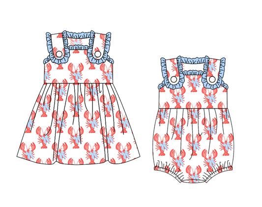 Baby Girls Crawfish Bows Straps Knee Length Dresses