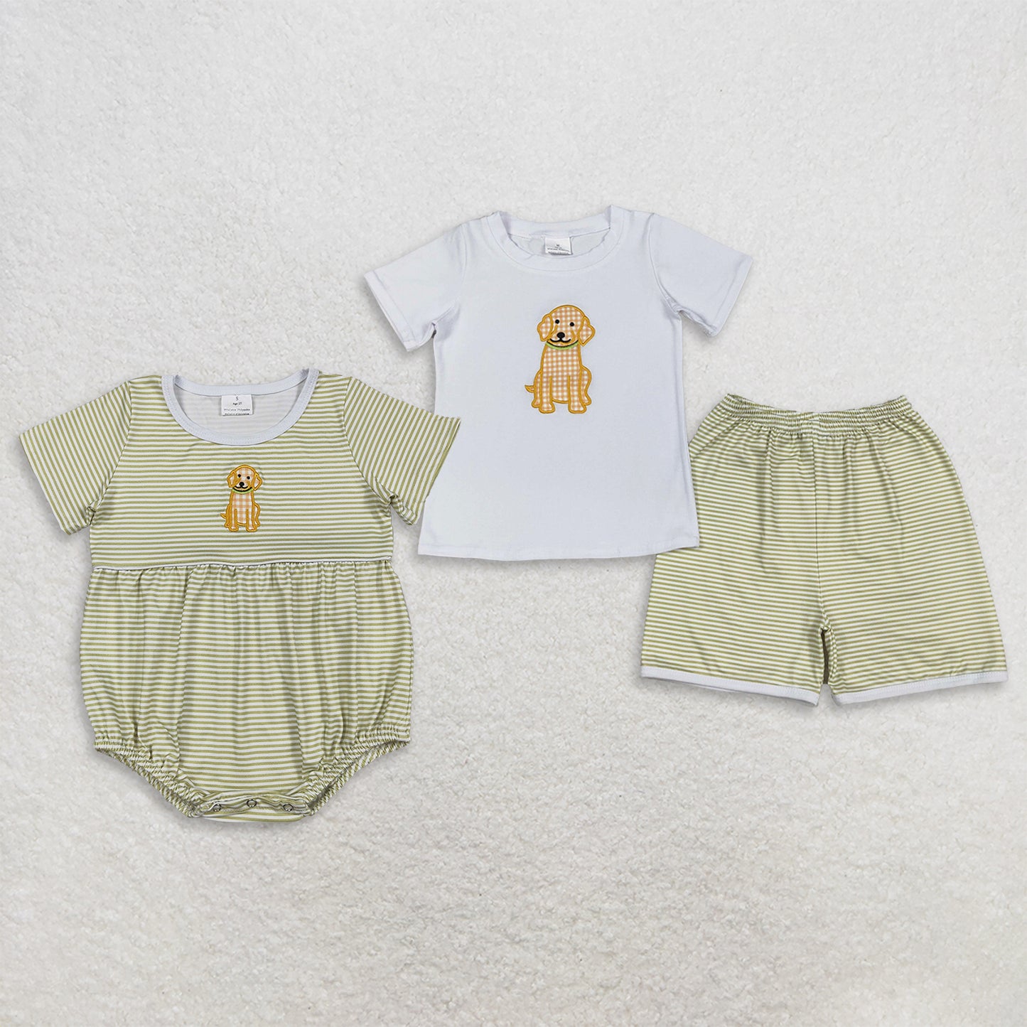 RTS Sibling Short sleeves plaid dog embroidery top shorts boys outfits and romper