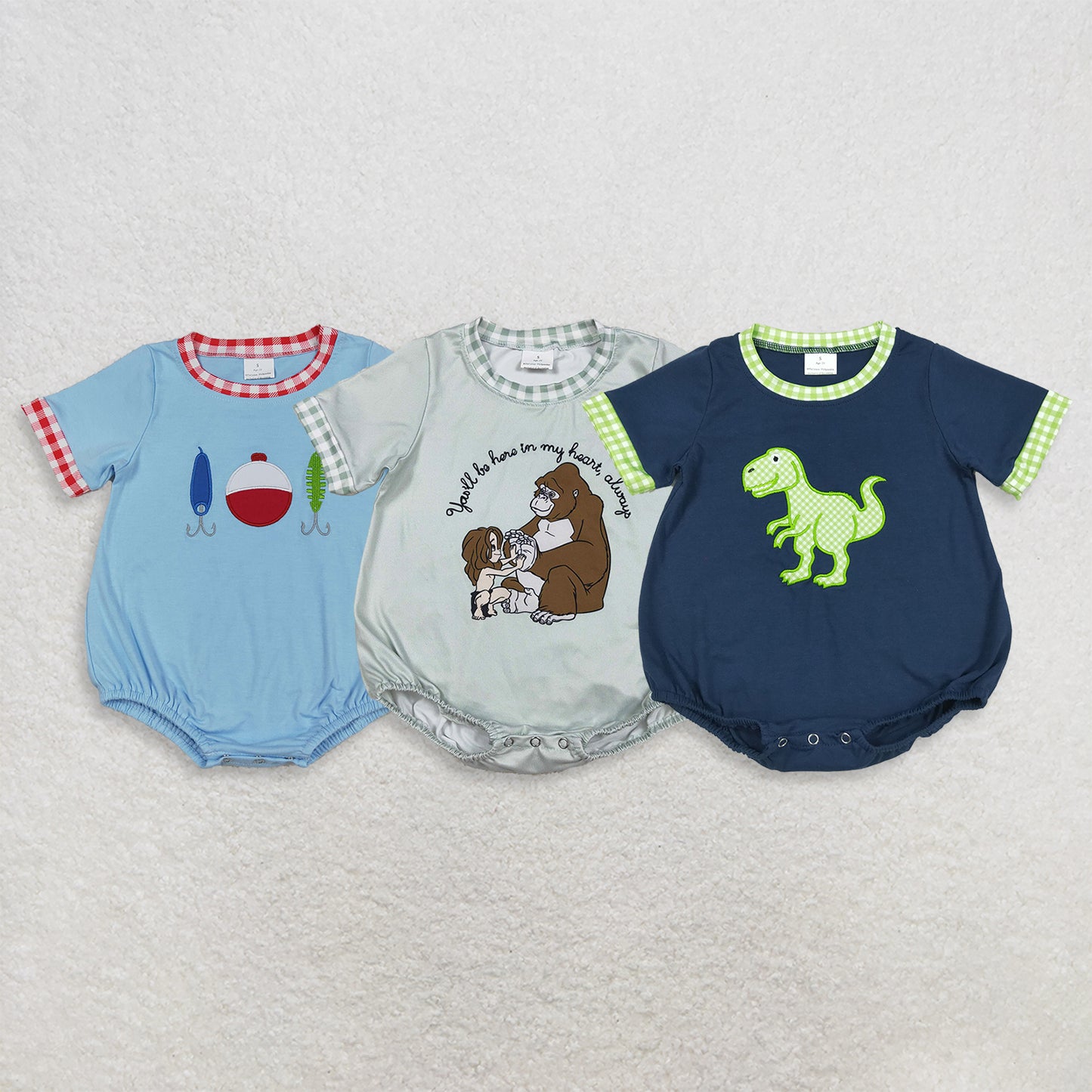 RTS Sibling Embroidery Baby Boys Short Sleeve Hunting Rompers