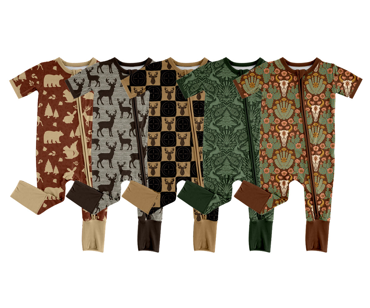 4.15 Pre Order No moq Woodland Baby boys Footed Zip Pajamas