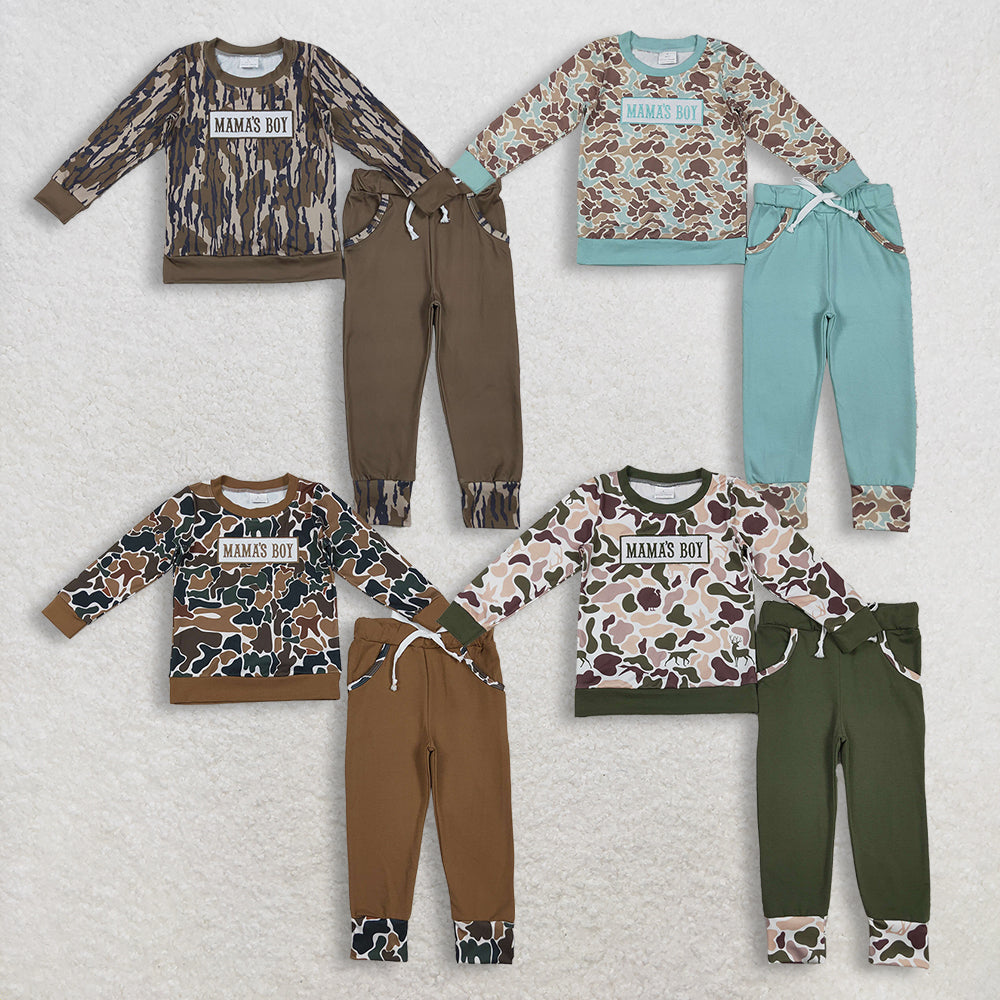 11.19 RTS Sibling Baby Boys Embroidery Mama's Boy Camo Top Pockets Pants Clothes Sets