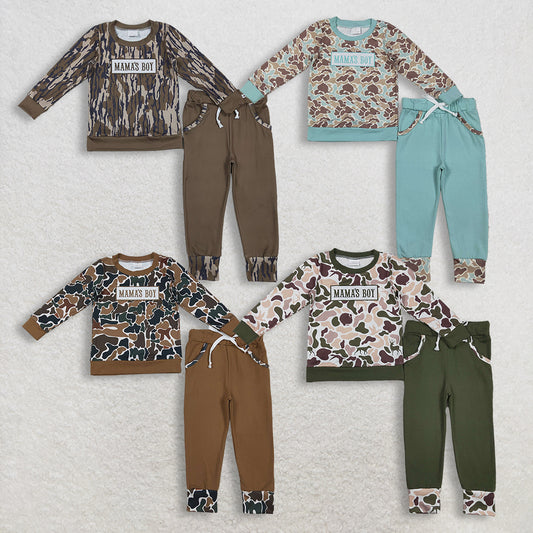 11.19 RTS Sibling Baby Boys Embroidery Mama's Boy Camo Top Pockets Pants Clothes Sets