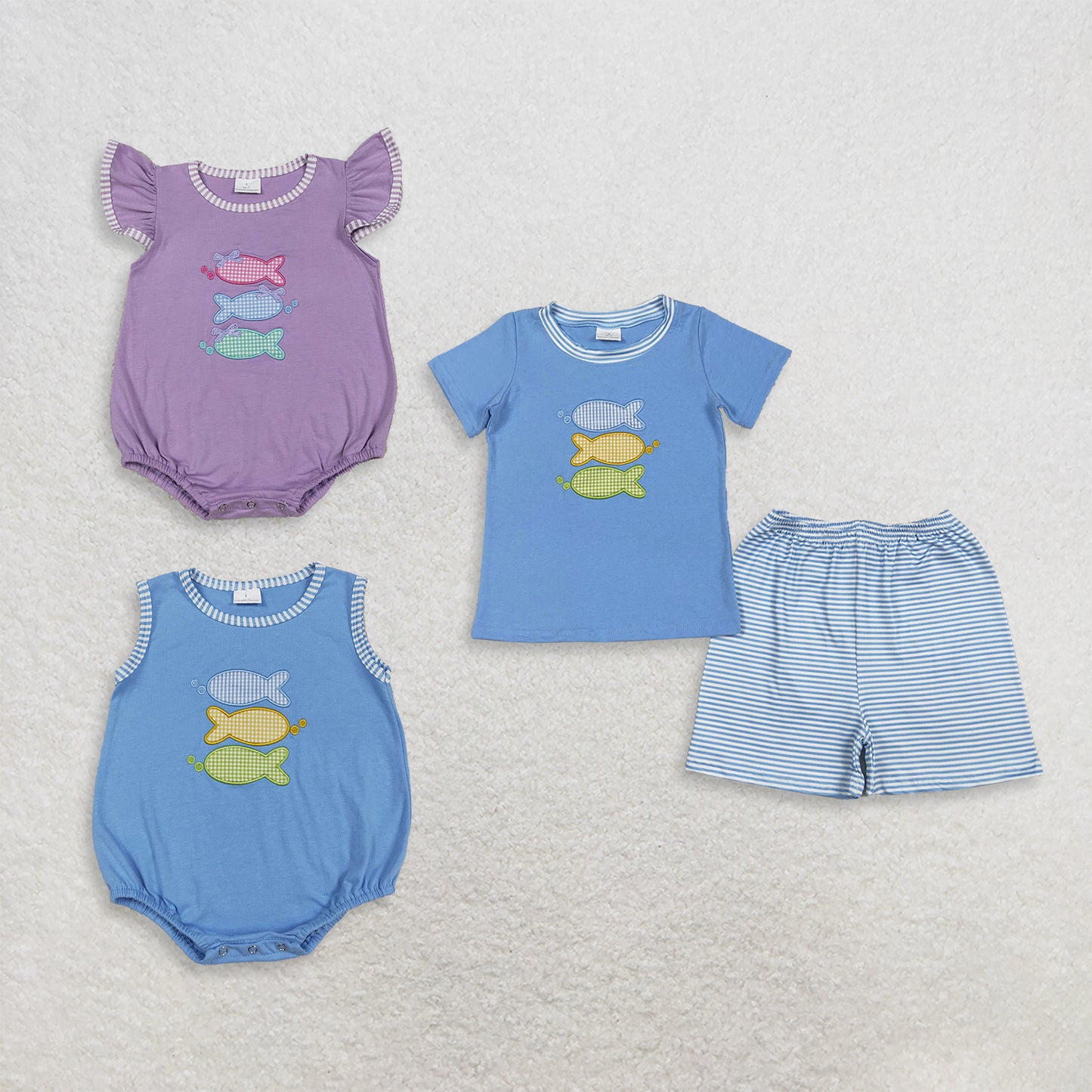RTS Sibling Short sleeves fish top plaid shorts kids boys outfits