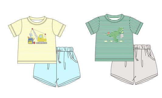 Boys Construction Apple Book Top Shorts Set Back to School Clothing Comfortable Kids Outfit