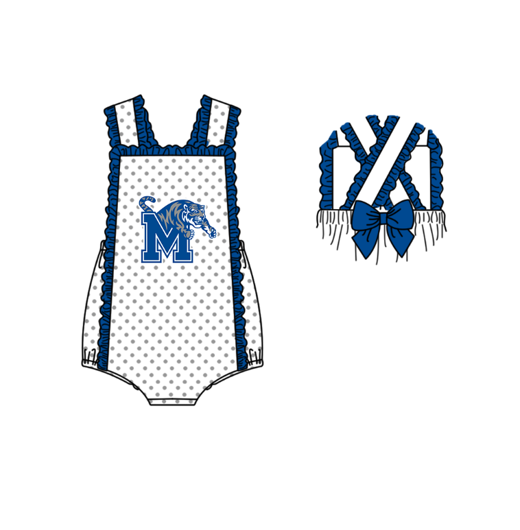 CUSTOM MOQ 5 Baby Girl Blue M Summer Team Sleeveless Rompers