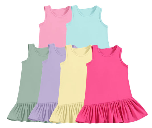 Kids Girls Sleeveless Yellow Ruffle Summer Athletic Dresses - Lightweight Comfortable Girls' Clothing for Warm Weather