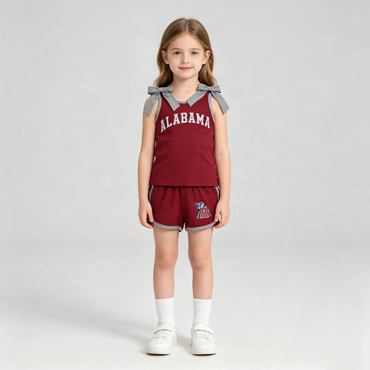 GSSO3831 RTS NO MOQ （In stock）Sleeveless grey bow top shorts A team girls outfits