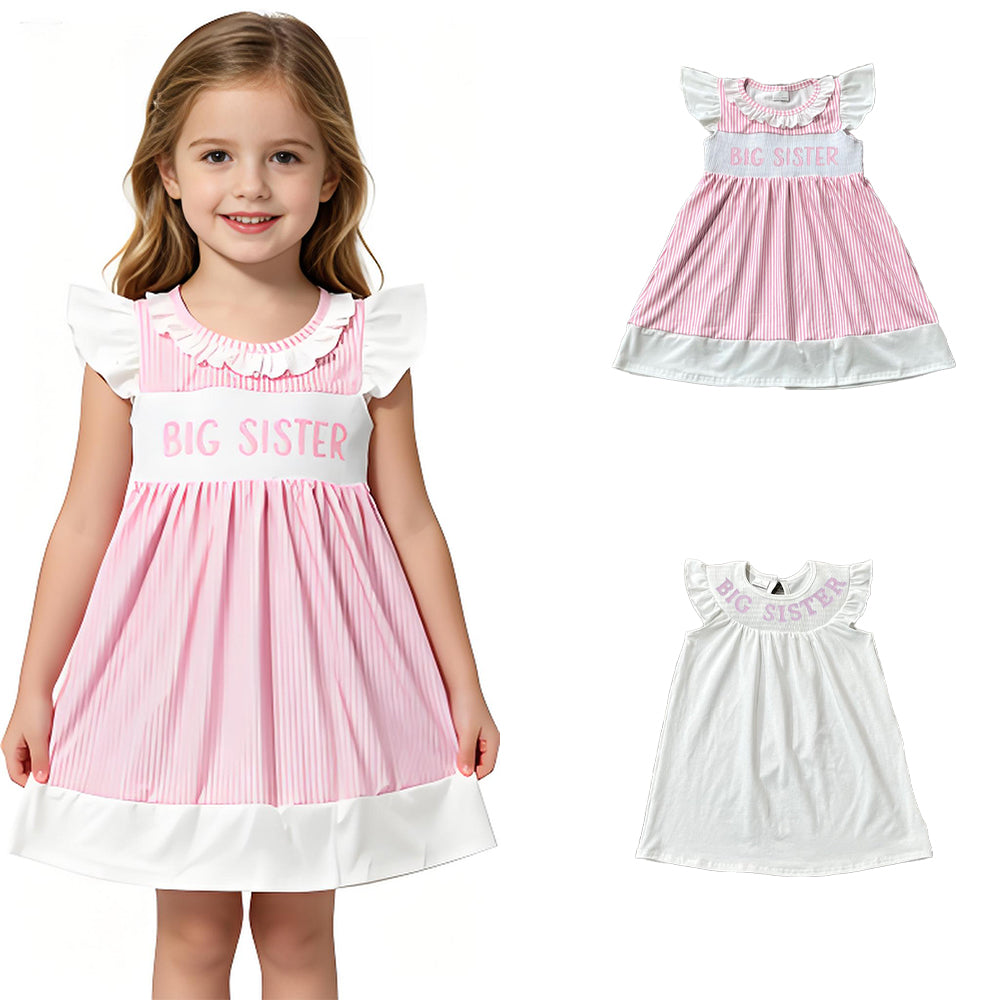 RTS Sibling Flutter sleeves big sister smocked stripe girls dresses