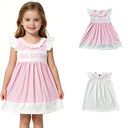 RTS Sibling Flutter sleeves big sister smocked stripe girls dresses
