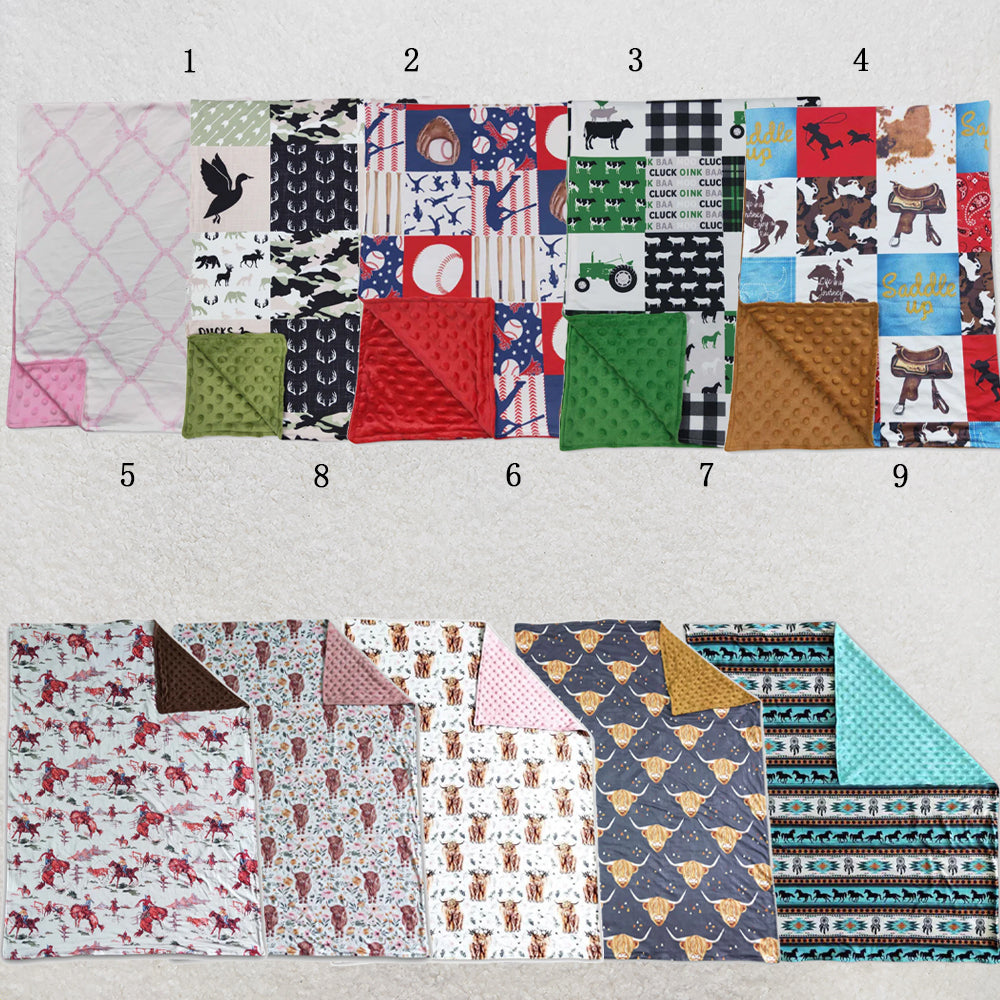 USA Warehouse (IN STOCK) Sibling Baby Kids Colorful Bows Flowers Print Blankets