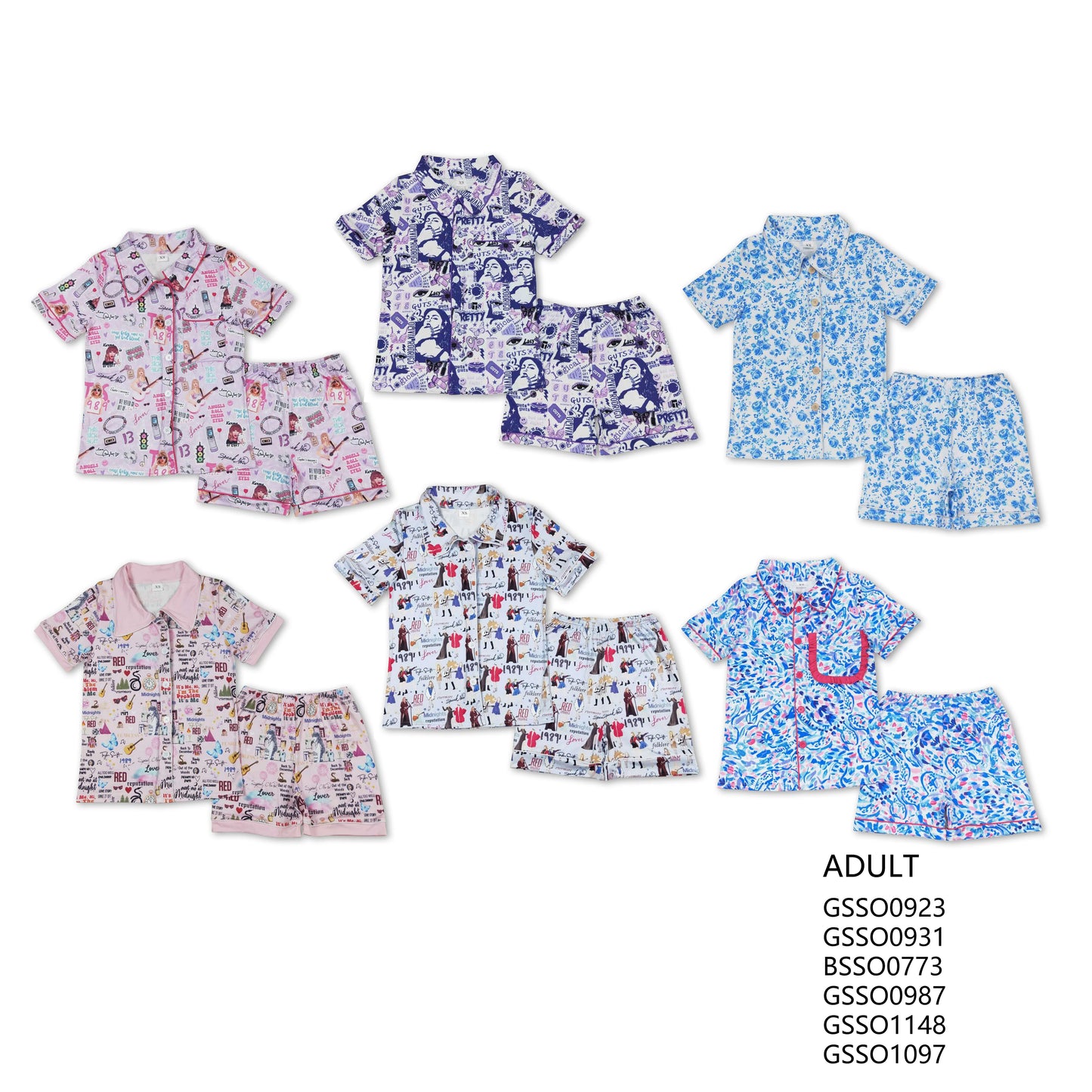Adult Girls European and American Female Singer Printed Button Cardigan Short Sleeve Shorts Pajama Set
