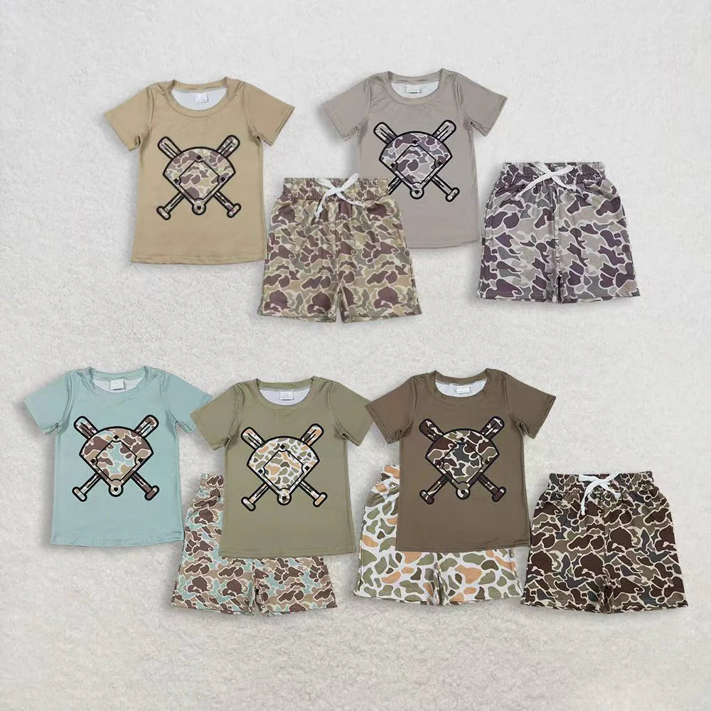 11.21 RTS Sibling Baby Boys Short Sleeve Camo Baseballs Top Pockets Shorts Team