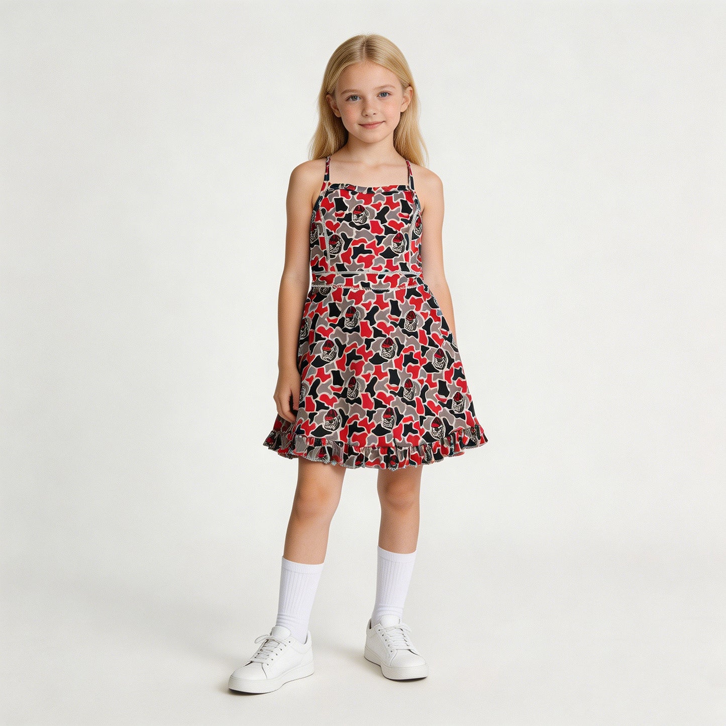 GSD3593 RTS NO MOQ （In stock）Straps camo dog kids girls team athletic dresses