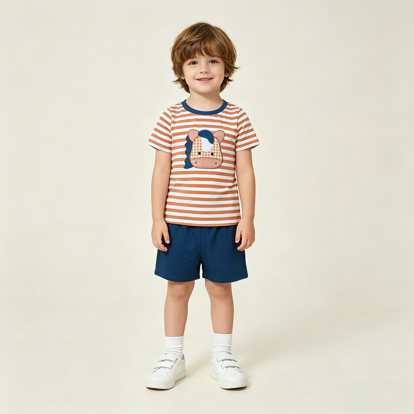 BBSSO0380 RTS NO MOQ （In stock ）Brown stripe cows top shorts boys summer outfits