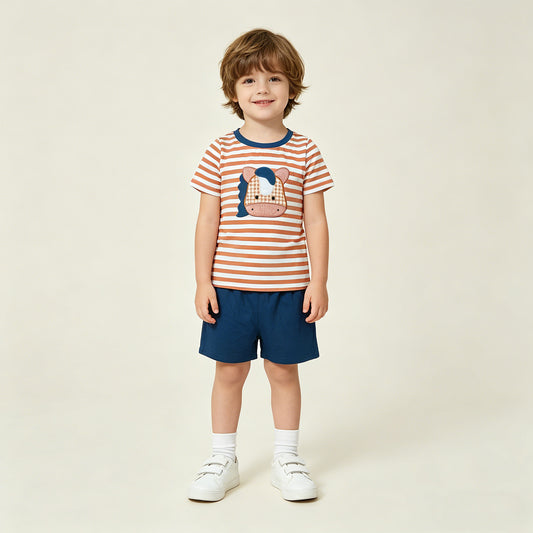BBSSO0380 RTS NO MOQ （In stock ）Brown stripe cows top shorts boys summer outfits