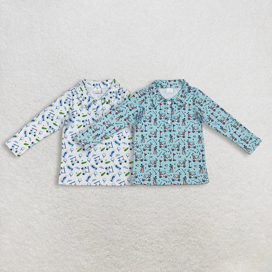 11.24 RST Sibling Baby Boys Long Sleeve Golf Trucks Button Polo Shirts Top
