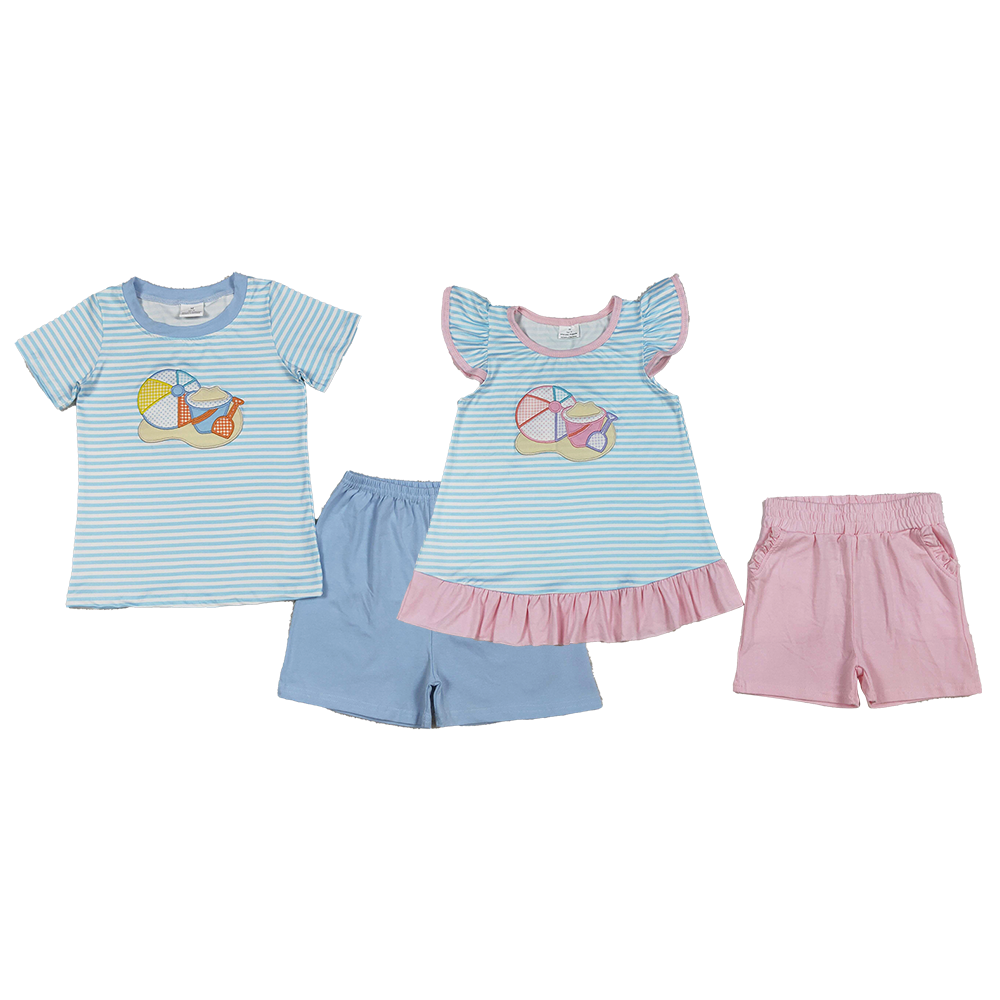 4.7 RTS Sibling Beach ball sand embroidery top shorts boys girls summer outfits