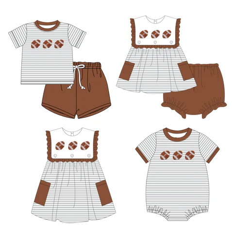 Baby Girl Clothes Rugby Brown Sleeveless Dress - Short Sleeve Shorts - Romper - Briefs set Mixed Sizes Pre-Order