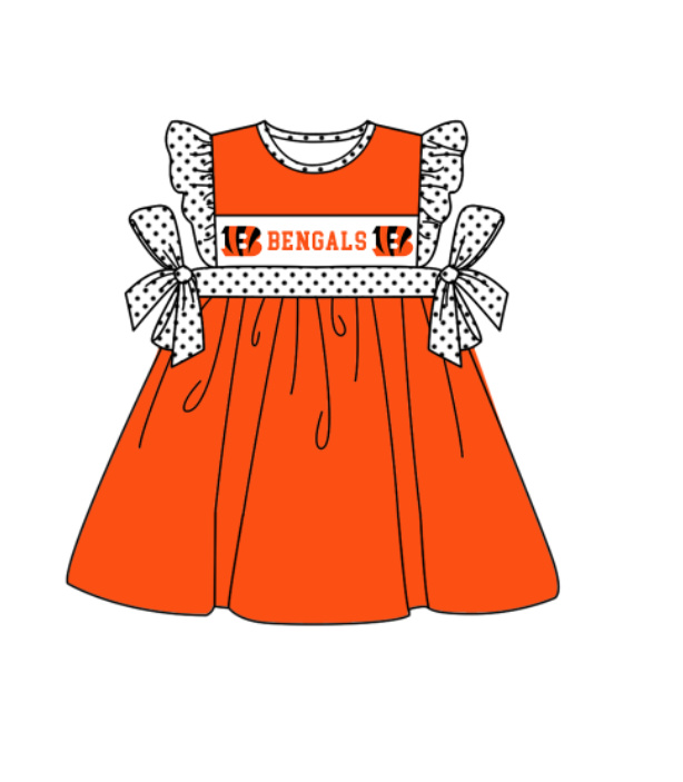 CUSTOM MOQ 5 Sibling Baby Kids Orange Polka Dots Top Shorts Clothes Set Knee Length Dress Rompers