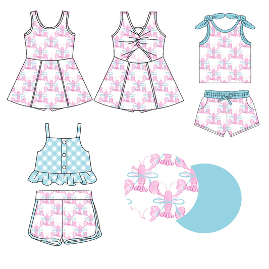 Sleeveless pink crawfish bow kids girls athletic dresses