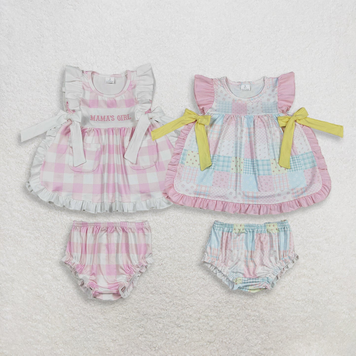 RTS Sibling Pink flutter sleeves floral bow tunic bummies girls outfits
