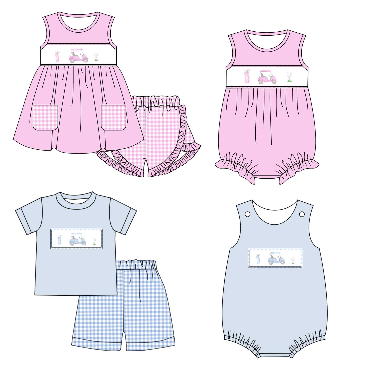 Infant Girls and Boys Pink Golf Cart Sleeveless Onesie & Short Sleeve Shorts Set Pre-Order