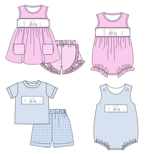 Infant Girls and Boys Pink Golf Cart Sleeveless Onesie & Short Sleeve Shorts Set Pre-Order