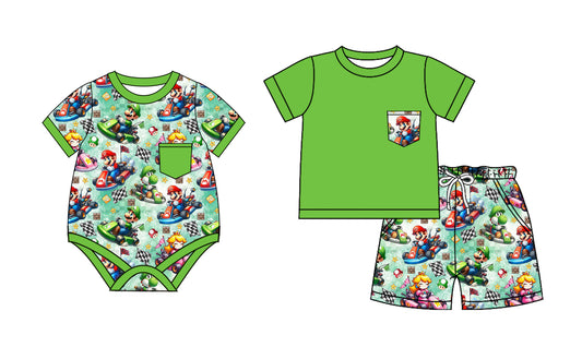 Boys Green Short Sleeve Pocket Top Game Shorts - Casual Comfortable Boys' Clothing Set