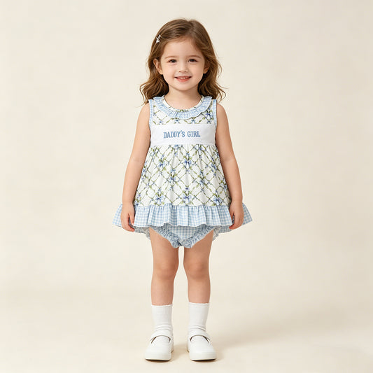 GBO0512 RTS NO MOQ （In stock）Sleeveless daddy's girl bow tunic bummies girls outfits