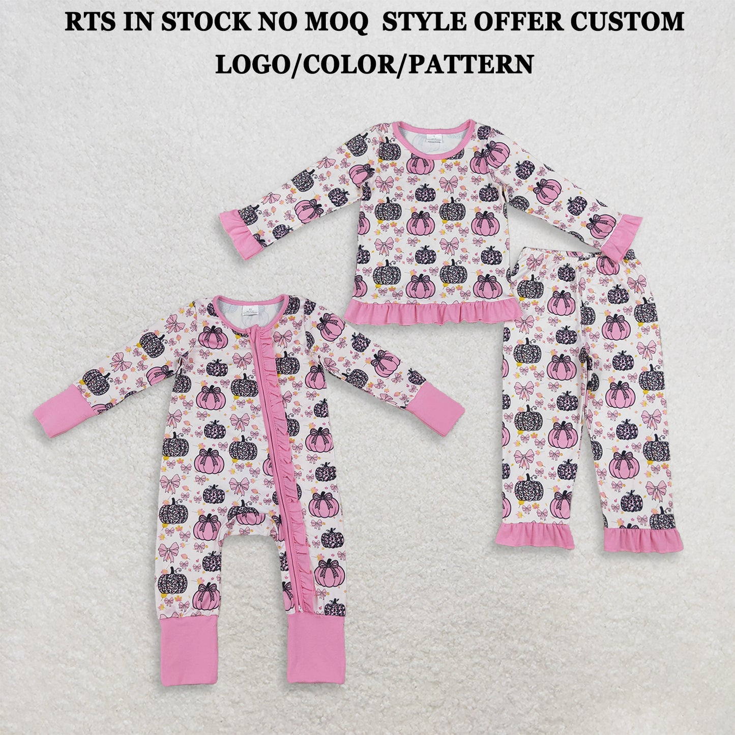 RTS NO MOQ Sibling milk silk Baby Girls Bows Leopard Pumpkins Top Ruffle Pant Fall Pajamas Sets romper