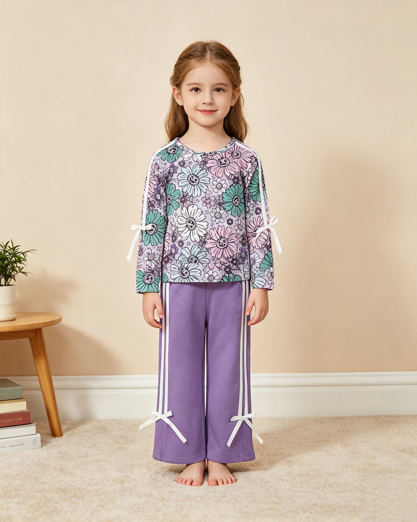 GLP3353 RTS NO MOQ （In stock）milk silk Baby Girls Halloween Ghost Floral Print Pocket Long Sleeve Top Pants Clothes Set