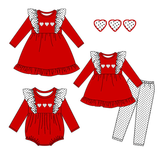 Baby Infant Girls Valentines White Hearts Ruffle Rompers -dress-long sets preorder
