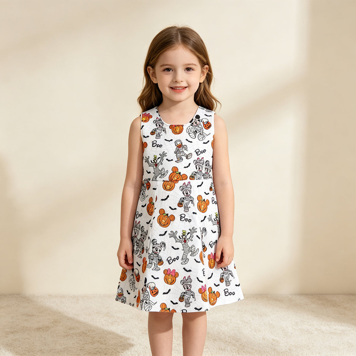 RTS NO MOQ yoga fabric GSD4291 Yoga Cute Clothes Baby Girls Pumpkin Halloween Print Sleeveless Knee Length Athletic Dress