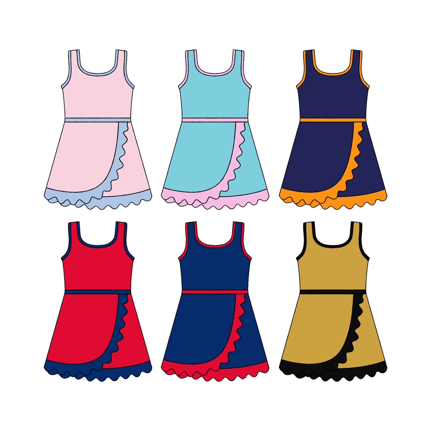 4.24 Pre order No Moq Baby Girls Sleeveless Yoga Active Short Scallop Knee Length Dress