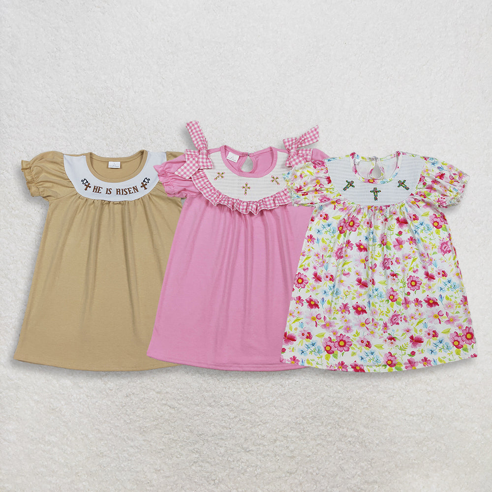 3.28 RTS Sibling Baby Kids Short sleeves He is rise cross kids girls Easter dresses