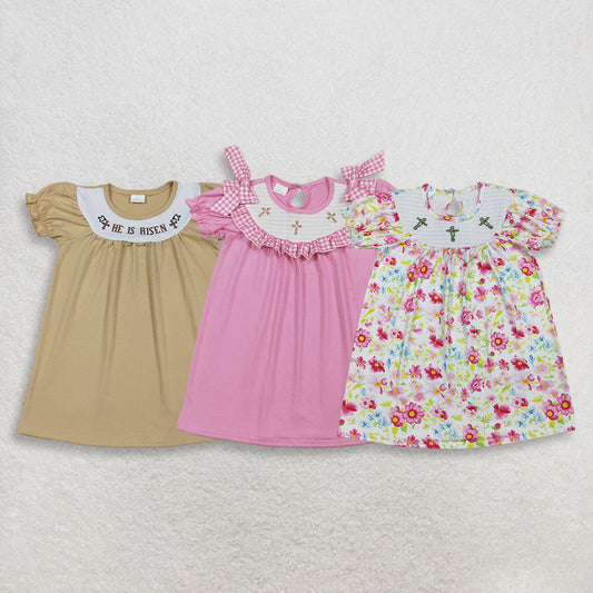 3.28 RTS Sibling Baby Kids Short sleeves He is rise cross kids girls Easter dresses