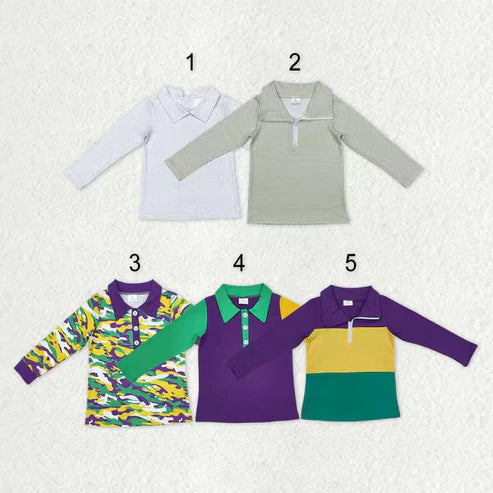 9.20 RTS Sibling Baby Boys Boutique Mardi Gras Long Sleeves Half Zipper Button Pullovers Tops