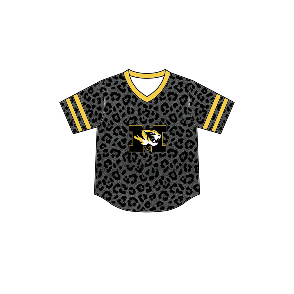 CUSTOM MOQ 5 mix size summer teams Baby Boys Leopard Print Short Sleeve Summer Top