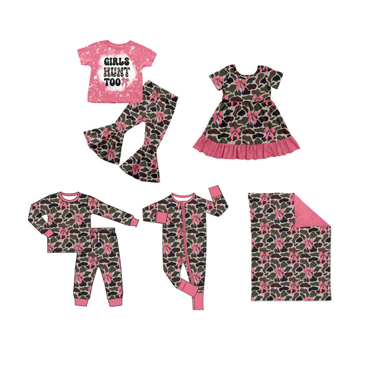 Baby Girls Camouflage Bows Shirt Bell Pants Clothes Mixed Sets Preorder