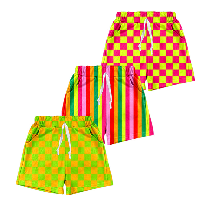 Yellow hot pink plaid baby kids summer shorts